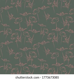 Flor de pión, patrón sin costuras florales. Flores suaves sobre un fondo sencillo. Papel de escritorio, textil, tela, envoltura, impresión.
