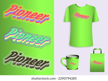 Pioneer 3d Typography Poster, T-Shirt, Mug, Tote bag, Merchandise print design.