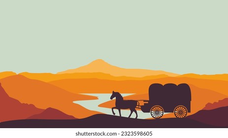 pioneer day background illustration with west american emigrant wagon suitable for use on pioneer day event in united states