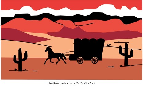 Pioneer Day Background Vector Illustration, With Landscape Style And Wild West View