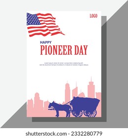 The Pioneer Day flyer design will beautifully blend the spirit of the pioneers with the pride of American heritage by incorporating prominent US flag symbols.