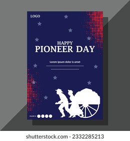 The Pioneer Day flyer design will blend historical charm with a touch of modernity, using blue and red dotted patterns to represent the American flag and the spirit of celebration.