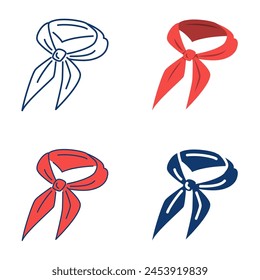 Pioneer red necktie icon set. Soviet youth organization symbol, red scarf. Vector illustration.