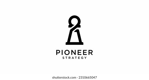 Pioneer Strategy Logo Design. Pion Chess Game . Icon Symbols Vector EPS 10.