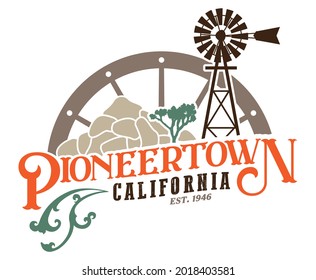 Pioneertown T-Shirt Design | Western Tee Graphic | Pioneer Town, California Vector Illustration | Old West Layout