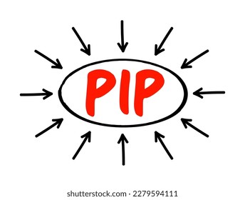 PIP Percentage In Point - a unit of change in an exchange rate of a currency pair, acronym text concept with arrows