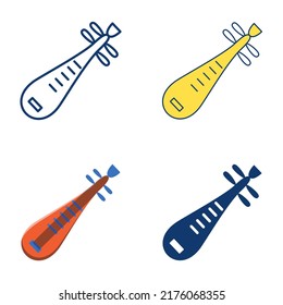 Pipa musical instrument icon set in flat and line style. Traditional Chinese string music symbol. Vector illustration.