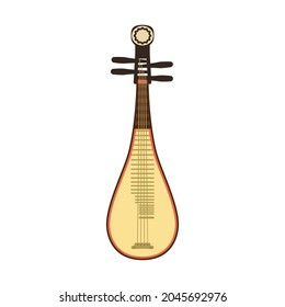 Pipa national Chinese musical instrument. Color vector illustration of flat style. White isolated background.