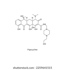 Pipacycline flat skeletal molecular structure Tetracycline antibiotic drug used in treatment. Vector illustration.
