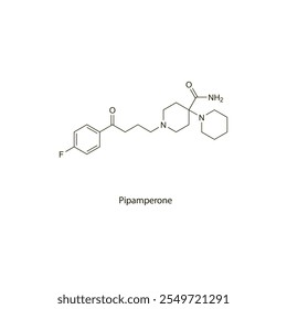 Estrutura molecular esquelética plana de pipamperona Medicamento antipsicótico usado no tratamento da esquizofrenia. Diagrama científico de ilustração vetorial.