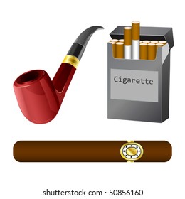 a pipe, cigar and cigarette vector illustration