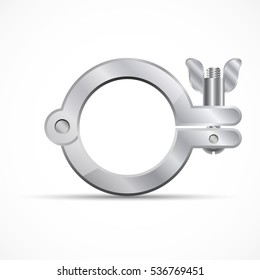 Pipe clamp. Realistic steel hose clamp. Vector illustration.