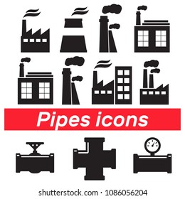 Pipe connector or pipe fitting. Pipe fittings vector icons set