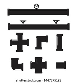 Pipe connector or pipe fitting. Pipe fittings vector icons set