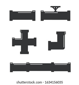 Pipe connector or pipe fitting. Pipe fittings vector icons set