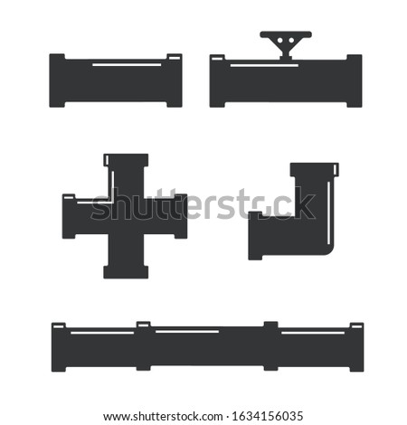 Pipe connector or pipe fitting. Pipe fittings vector icons set