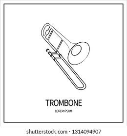 Pipe, copper pipes. Jazz tool. Linear icon isolated on a white background. Sketch.Outline/ Banner with frame. Vector illustration