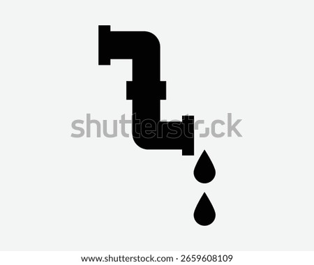 Pipe Drain Sewer Drainage Pipeline Tube Leak Leakage Plumbing Faucet Bathroom Leaking Piping Black White Icon Sign Symbol Vector Illustration Artwork