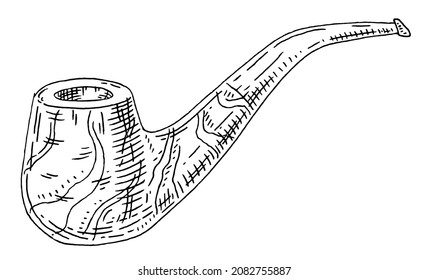 Pipe. Grabando ilustración vintage vectorial negra aislada en fondo blanco.