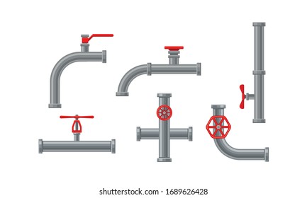 Pipe Fitting or Adapters with Valves Isolated on White Background Vector Set