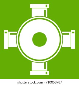 Pipe fitting icon white isolated on green background. Vector illustration