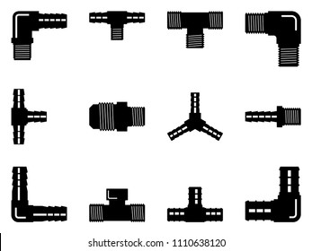 Pipe fittings icon set. Silhouette vector