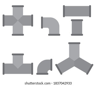 Pipe fittings vector cartoon set isolated on a white background.