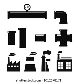 Pipe fittings vector icons set. Tube industry, construction pipeline, drain system. Pipeline water vector
