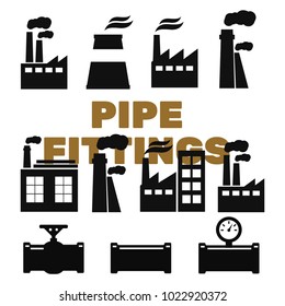 Pipe fittings vector icons set. Tube industry, construction pipeline, drain system. Pipeline water vector