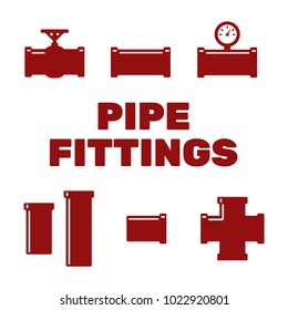 Pipe fittings vector icons set. Tube industry, construction pipeline, drain system. Pipeline water vector