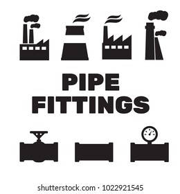Pipe fittings vector icons set. Tube industry, construction pipeline, drain system. Pipeline water vector