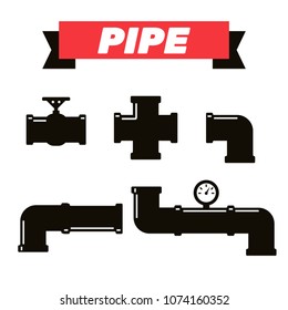 Pipe fittings vector icons set. Tube industry, construction pipeline, drain system. Pipeline water vector