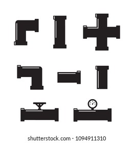 Pipe fittings vector icons set. Tube industry, construction pipe