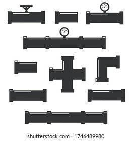 Iconos vectoriales de accesorios de tubería establecidos. Industria del tubo, tubería de construcción