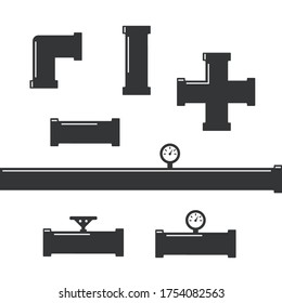 Pipe fittings vector icons set. Tube industry, construction pipeline, drain system. Pipeline water vector