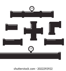 Rohrverbindungsstücke, Vektorsymbole Set. Rohrleitungsindustrie, Bau-Pipeline, Abwassersystem Pipeline-Wasservektor