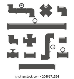 Pipe fittings vector icons set. Tube industry, construction pipeline, drain system