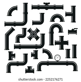 Pipe fittings vector icons set. Tube industry, construction pipeline, drain system, vector illustration. Eps 10