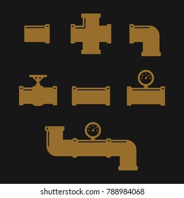 Pipe fittings vector icons set. Tube industry, construction pipeline, drain system. Pipeline water vector