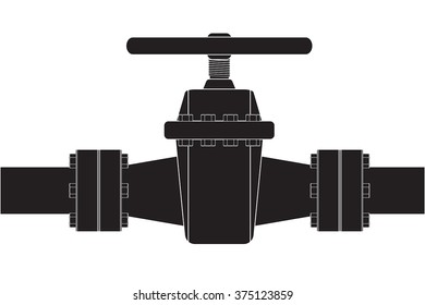Pipe with flange and valve. Vector illustration isolated on white background