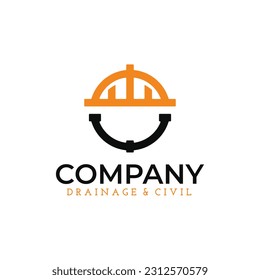 Pipe and helmet logo, simple and modern, suitable for construction industry, engineering, maintenance, repairman, plumbing etc