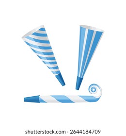 Pipe horn for parties. Colorful horns and pipes for parties. A festive accessory. Party supplies. Vector illustration