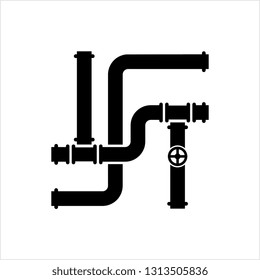 Pipe Icon, Pipe Fitting Icon, Water, Gas, Oil Pipeline, Plumbing Work Vector Art Illustration