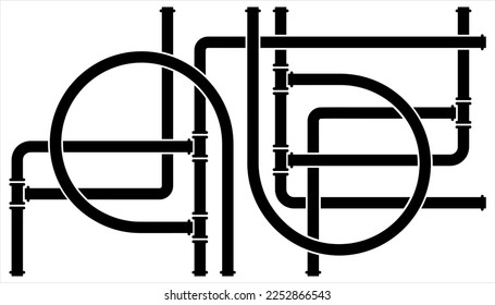 Pipe Icon, Pipe Fitting Icon, Water, Gas, Oil Pipeline, Plumbing Work Vector Art Illustration