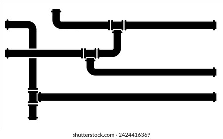 Pipe Icon, Pipe Fitting Icon, Water, Gas, Oil Pipeline, Plumbing Work Vector Art Illustration