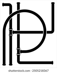 Pipe Icon, Pipe Fitting Icon, Water, Gas, Oil Pipeline, Plumbing Work Vector Art Illustration