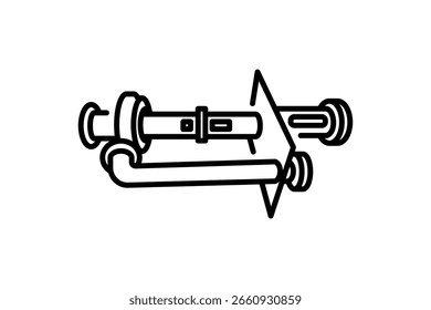 Pipe Icon, Pipe Fitting Icon, Wasser, Gas, Ölpipeline, Klempnerarbeit industrielle Vektorgrafik auf Linienstil einzeln auf weißem Hintergrund. 