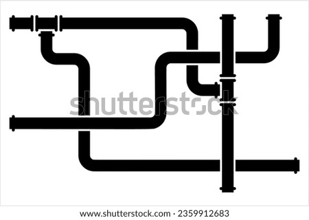 Pipe Icon, Pipe Fitting Icon, Water, Gas, Oil Pipeline, Plumbing Work Vector Art Illustration