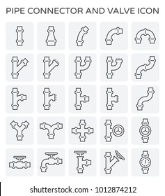 Pipe icon and flange fitting. Include control valve and pressure gauge or manometer. For pipeline construction and transportation liquid or gas i.e. crude, oil, natural gas, sewage, wastewater etc. 