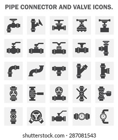 Pipe Icon And Flange Fitting. Include Control Valve And Pressure Gauge Or Manometer. For Pipeline Construction And Transportation Liquid Or Gas.